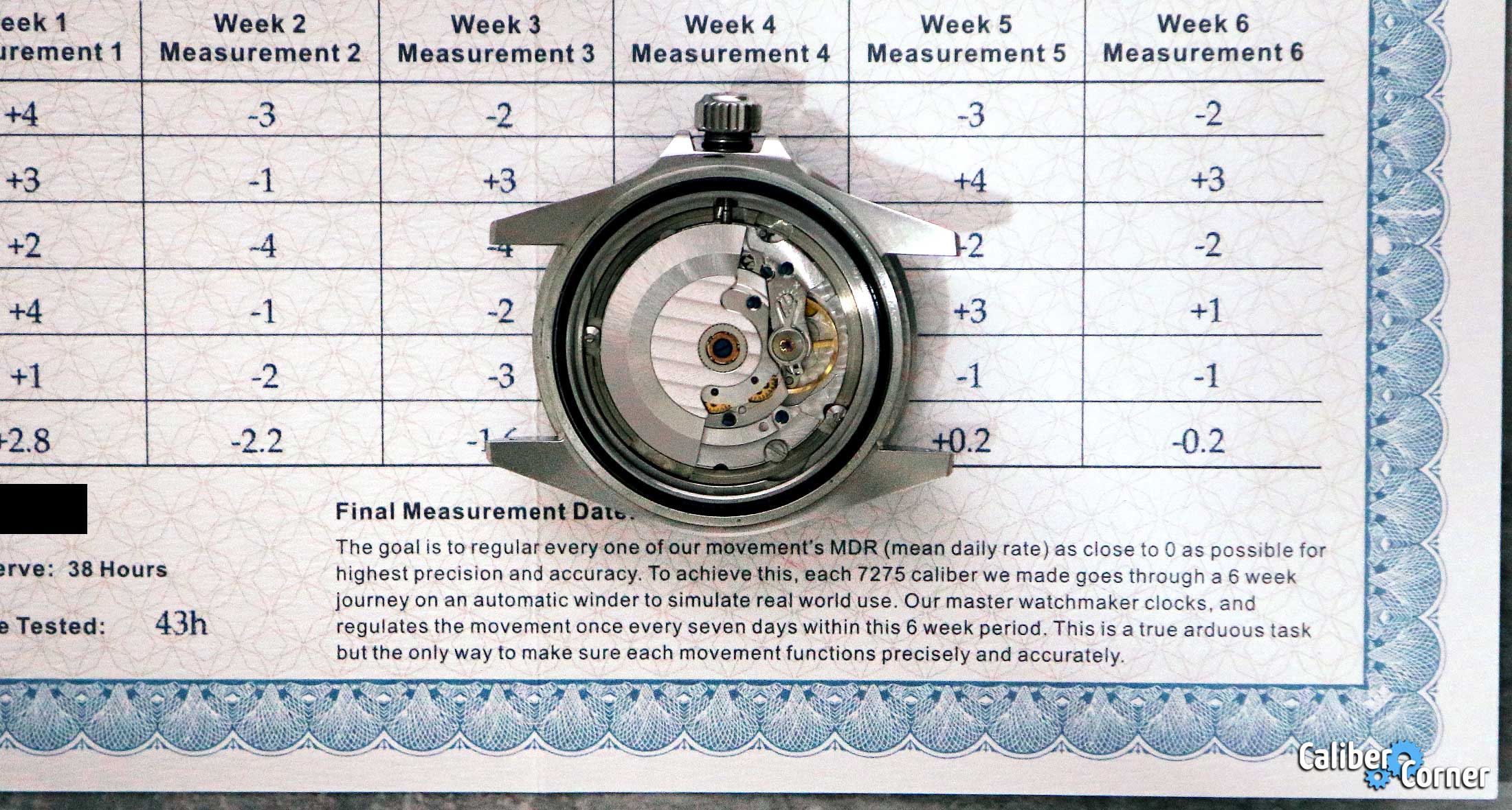 Ginault 7275 Movement Certificate Cosc